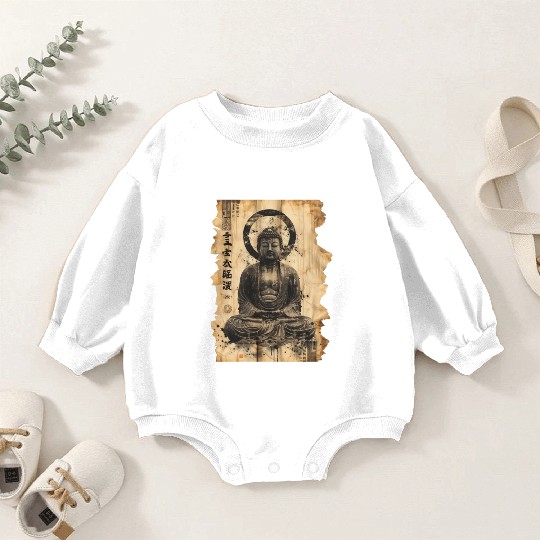 Vintage Papyrus Scroll Japanese Silhouette Buddha Baby Romper Sweatshirts