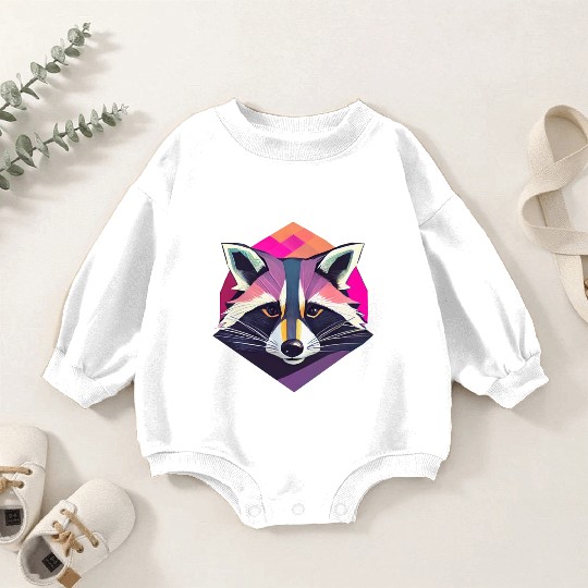 Modern Raccoon Wall Art in Vibrant Colors Baby Romper Sweatshirts