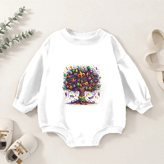 Mardi Gras Tree Beads Carnival Festival Baby Romper Sweatshirts
