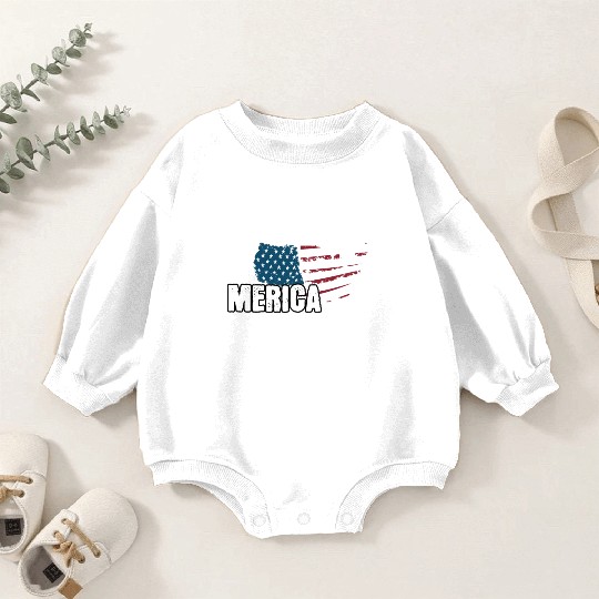 MERICA 4th of July Relaxed Patriot Baby Romper Sweatshirts