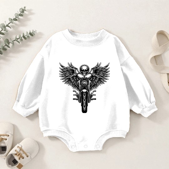 Motorcycle, skull and street-style wing Baby Romper Sweatshirts