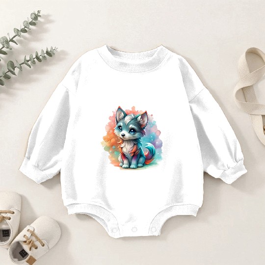 Cute Chibi Grey Wolf For Wolf Lovers Baby Romper Sweatshirts