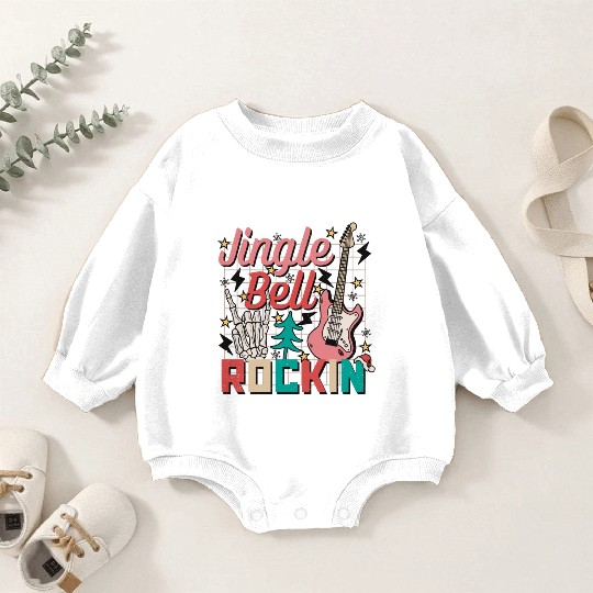 Jingle Bell Rocking Funny Xmas Guitar And Skeleton Baby Romper Sweatshirts