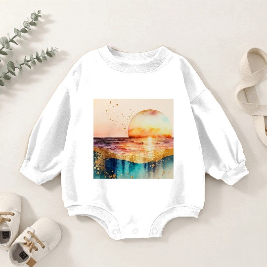 Sunset Beach Watercolor Painting Baby Romper Sweatshirts