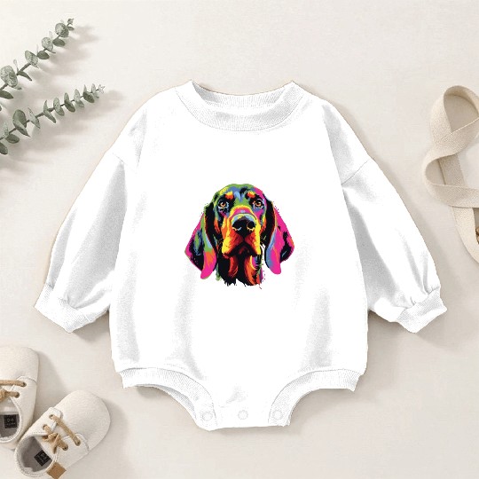 Watercolor Colorful Black And Tan Coonhound Baby Romper Sweatshirts