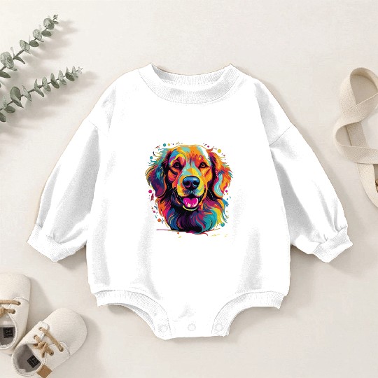 Watercolor Colorful Golden Retriever Baby Romper Sweatshirts