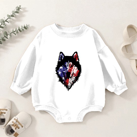 American Wolf US Flag Baby Romper Sweatshirts