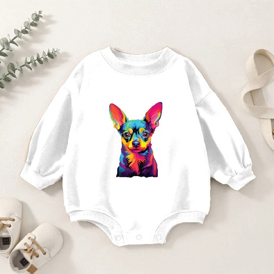Watercolor Colorful Russian Toy Terrier Baby Romper Sweatshirts