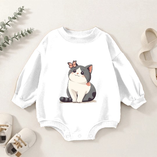Cute Kawaii Cat and Butterfly Baby Romper Sweatshirts