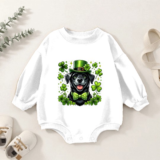 Happy St Patrick's Day Lab Black Labrador Pet Dog Baby Romper Sweatshirts