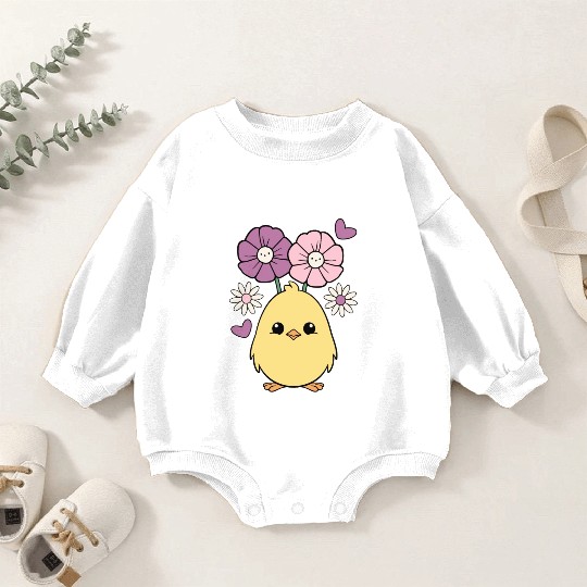 Chick Chicken Spring Flowers Summer Easter Garden Baby Romper Sweatshirts