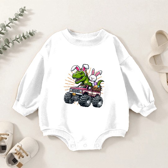 EASTER DINOSAUR RIDING MONSTER TRUCK EASTER Baby Romper Sweatshirts