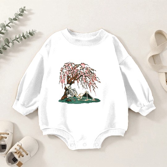 Skeleton in Repose Under a Cherry Blossom Tree Baby Romper Sweatshirts