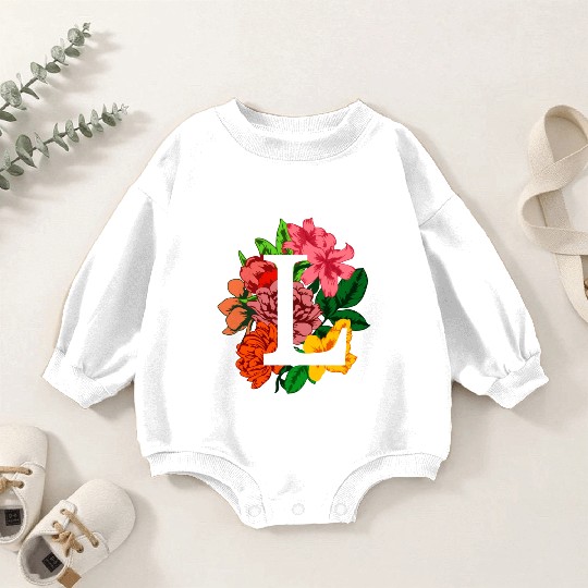 Capital letter L monogram with peony, lily flowers Baby Romper Sweatshirts
