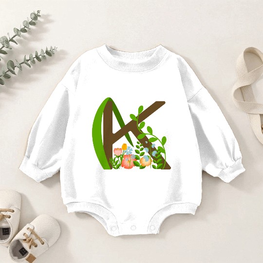 Capital letter K monogram and wildflowers Baby Romper Sweatshirts