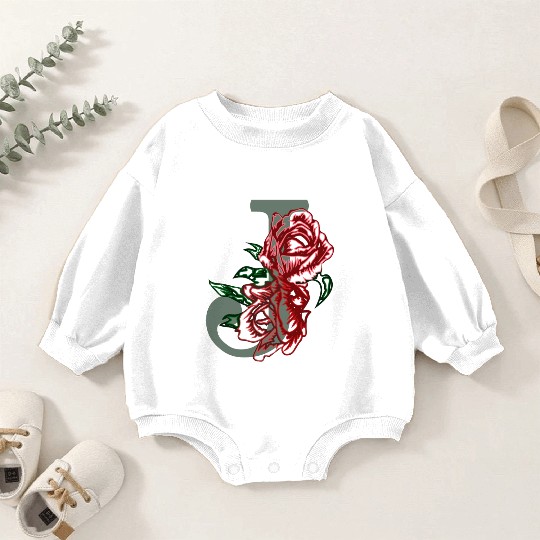 Capital letter J monogram and contour rose flowers Baby Romper Sweatshirts