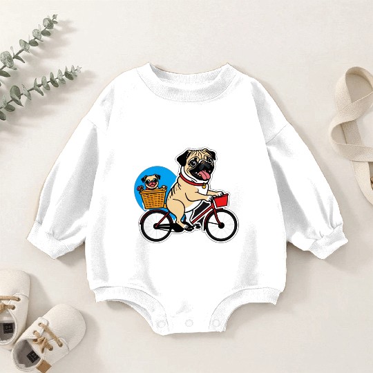 Comical Pug: Effortful Bike Ride Baby Romper Sweatshirts