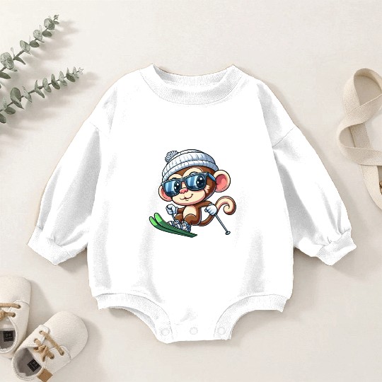 Monkey Chimpanzee Skier Skiing Baby Romper Sweatshirts