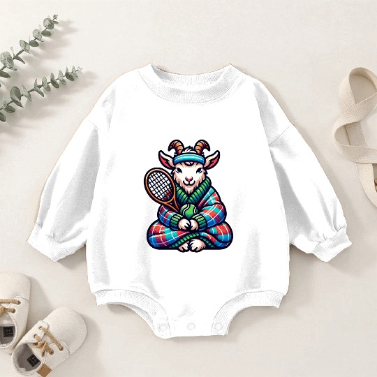 Goat Tennis Player On Court Racket Match Design Baby Romper Sweatshirts