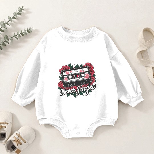 A cassette tape colored with roses Baby Romper Sweatshirts