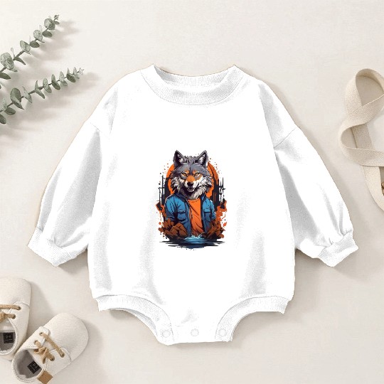 Design style wolf cartoon Baby Romper Sweatshirts