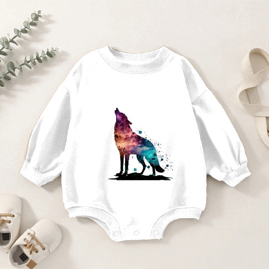 Wolf Print, Cosmic Wolves, Animal Print, Cosmos Baby Romper Sweatshirts