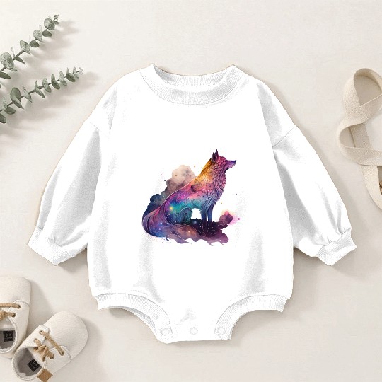 Wolf Print, Cosmic Wolves, Animal Print, Cosmos Baby Romper Sweatshirts