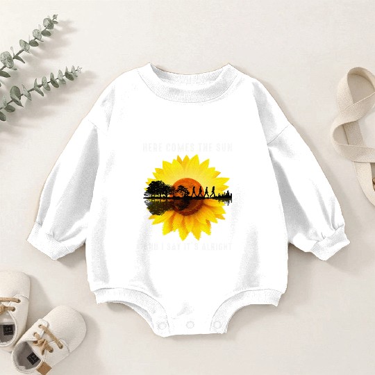 Here Comes The Sun And I Say It s Alright Guitar Baby Romper Sweatshirts
