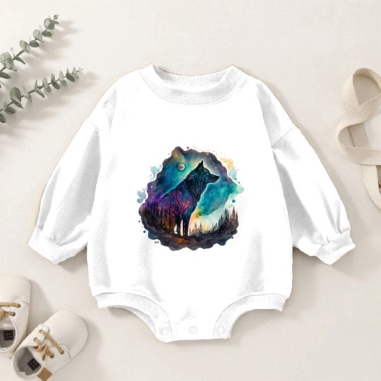 Wolf Print, Cosmic Wolves, Animal Print, Cosmos Baby Romper Sweatshirts