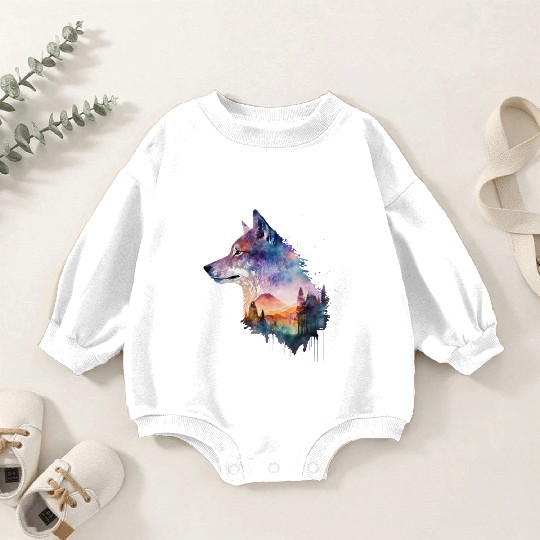 Wolf Print, Cosmic Wolves, Animal Print, Cosmos Baby Romper Sweatshirts