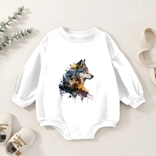 Wolf Print, Cosmic Wolves, Animal Print, Cosmos Baby Romper Sweatshirts
