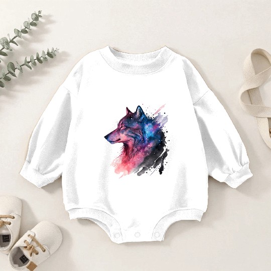 Wolf Print, Cosmic Wolves, Animal Print, Cosmos Baby Romper Sweatshirts