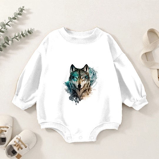 Wolf Print, Cosmic Wolves, Animal Print, Cosmos Baby Romper Sweatshirts