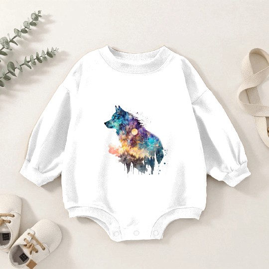 Wolf Print, Cosmic Wolves, Animal Print, Cosmos Baby Romper Sweatshirts