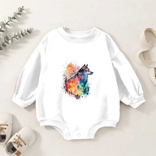 Wolf Print, Cosmic Wolves, Animal Print, Cosmos Baby Romper Sweatshirts