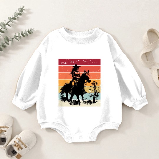 Cowgirl and Horse Vintage Sunset Baby Romper Sweatshirts