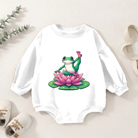 Frog Yoga Meditation on Water Lily Baby Romper Sweatshirts