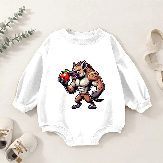 Hyena Enjoying Apple Fitness Workout Baby Romper Sweatshirts