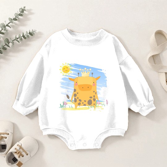 Kawaii King Giraffe Using Crown Adorable Cartoon Baby Romper Sweatshirts