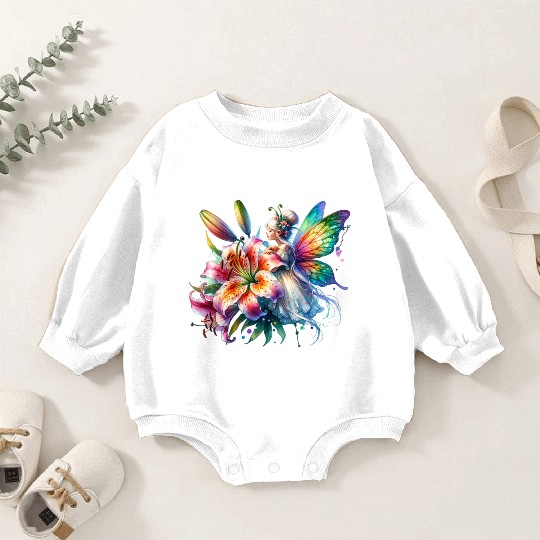 Tiger Lily Fairy Floral Fantasy Watercolor Baby Romper Sweatshirts