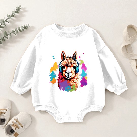 Alpaca in headphones Baby Romper Sweatshirts