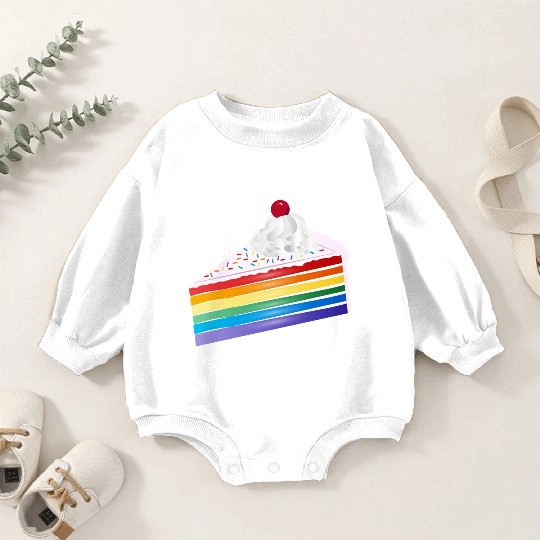 Piece of rainbow cake with cream and cherry Baby Romper Sweatshirts