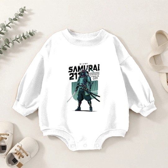 Cyber Samurai 2110: Glowing Katana Warrior Baby Romper Sweatshirts