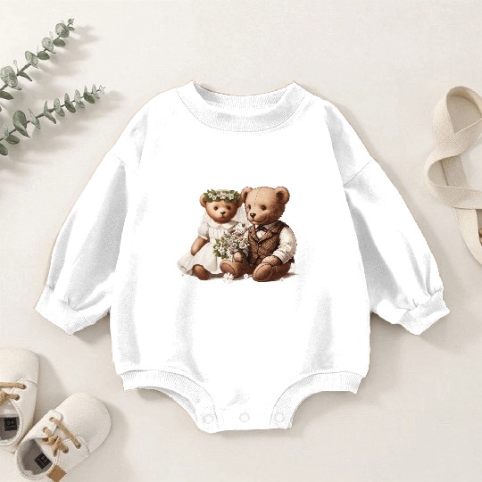 Vintage wedding: teddy bear bride and groom Baby Romper Sweatshirts