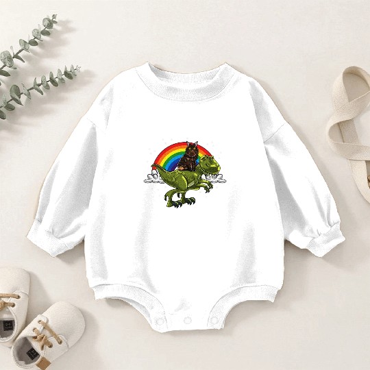 T Rex Dino Maine Cat Rainbow Feline Cat Lover Baby Romper Sweatshirts