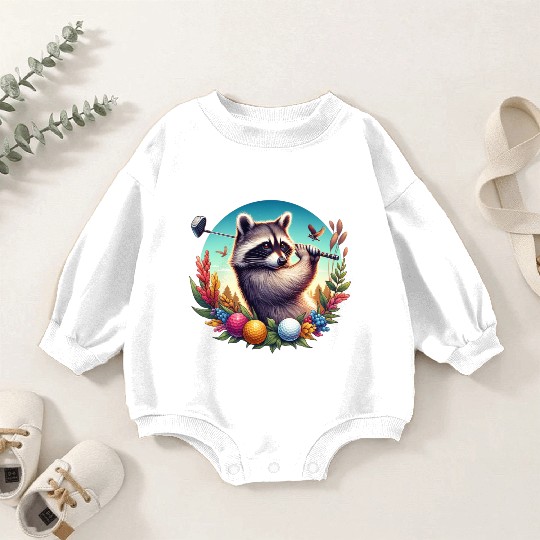 Funny Raccoon Playing Golf Sporty Animal Lover Baby Romper Sweatshirts