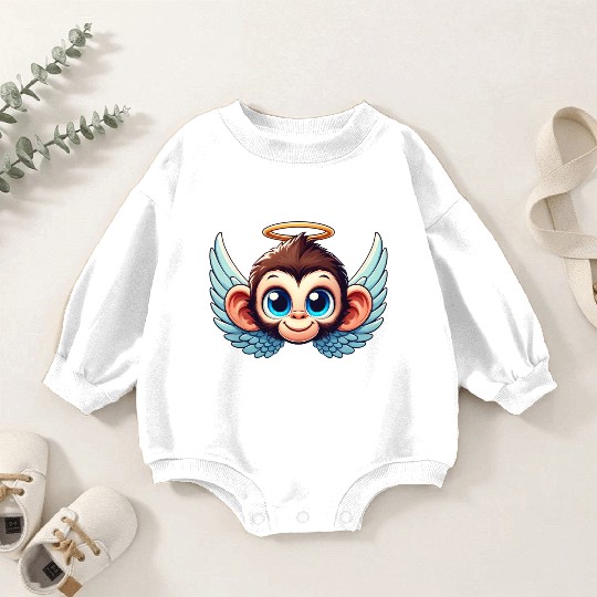 Monkey chimpanzee cartoon angel wings Baby Romper Sweatshirts