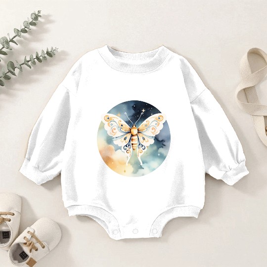 Dreamlike Flight: A Moth's Dance Among the Stars Baby Romper Sweatshirts