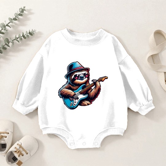 Cool Sloth E-Guitar Player Design Baby Romper Sweatshirts