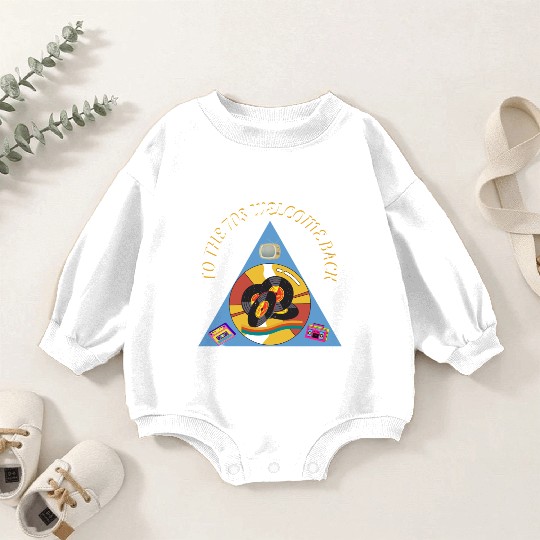 1970s Era Blue Retro Vintage Records Cassette Baby Romper Sweatshirts